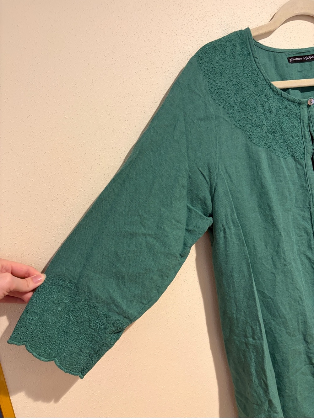 Gudrun Sjoden Teal Embroidered Button Down Dress Cotton Linen Lagenlook Medium - Picture 6 of 15